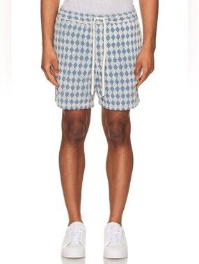 $120 OAS Navy Diamond Terry Shorts in Blue Large